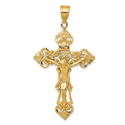14K Gelbgold INRI Fleur-de-Lis-Kreuzanhänger