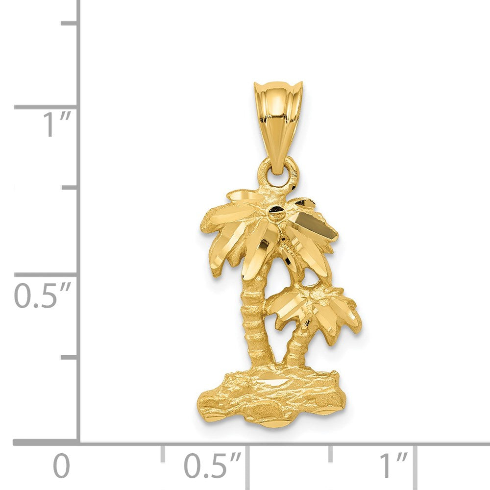 14K Gelbgold Polierter Diamantgeschliffener Palmen-Anhänger