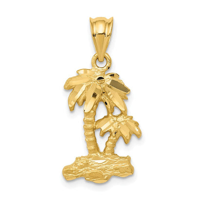 14K Gelbgold Polierter Diamantgeschliffener Palmen-Anhänger