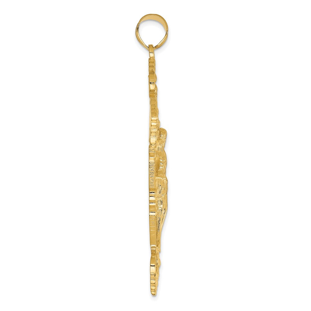 14K Gelbgold INRI Fleur-de-Lis Kruzifix-Anhänger