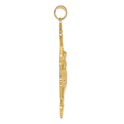 14K Gelbgold INRI Fleur-de-Lis Kruzifix-Anhänger