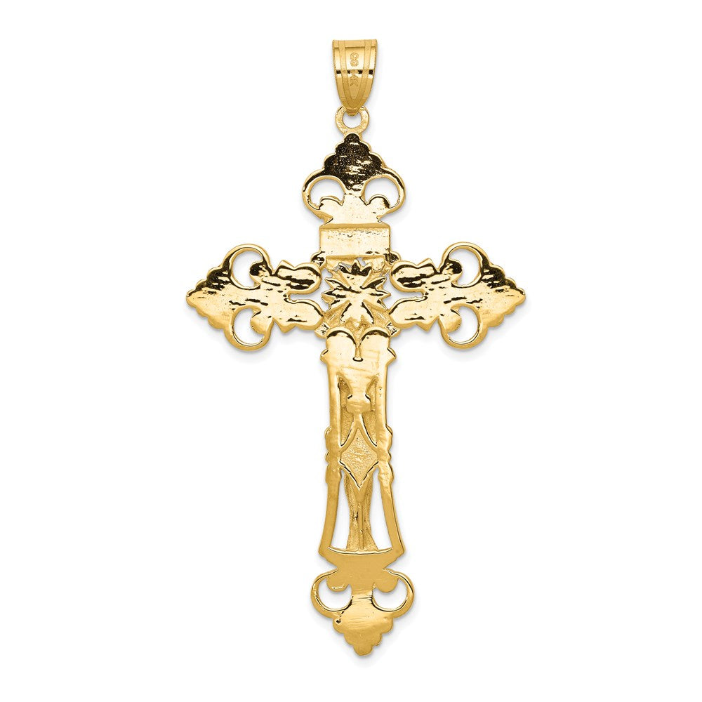 14K Gelbgold INRI Fleur-de-Lis Kruzifix-Anhänger