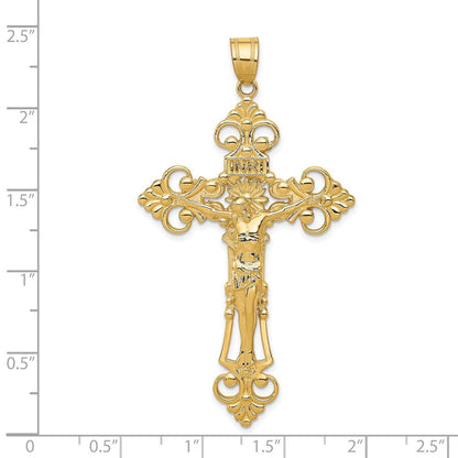 14K Gelbgold INRI Fleur-de-Lis Kruzifix-Anhänger