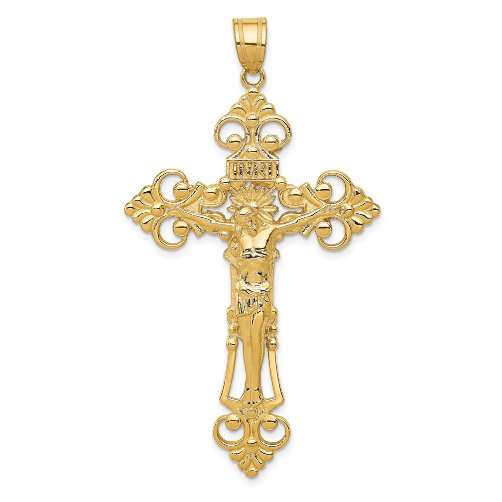 14K Gelbgold INRI Fleur-de-Lis Kruzifix-Anhänger