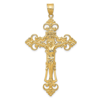 14K Gelbgold INRI Fleur-de-Lis Kruzifix-Anhänger