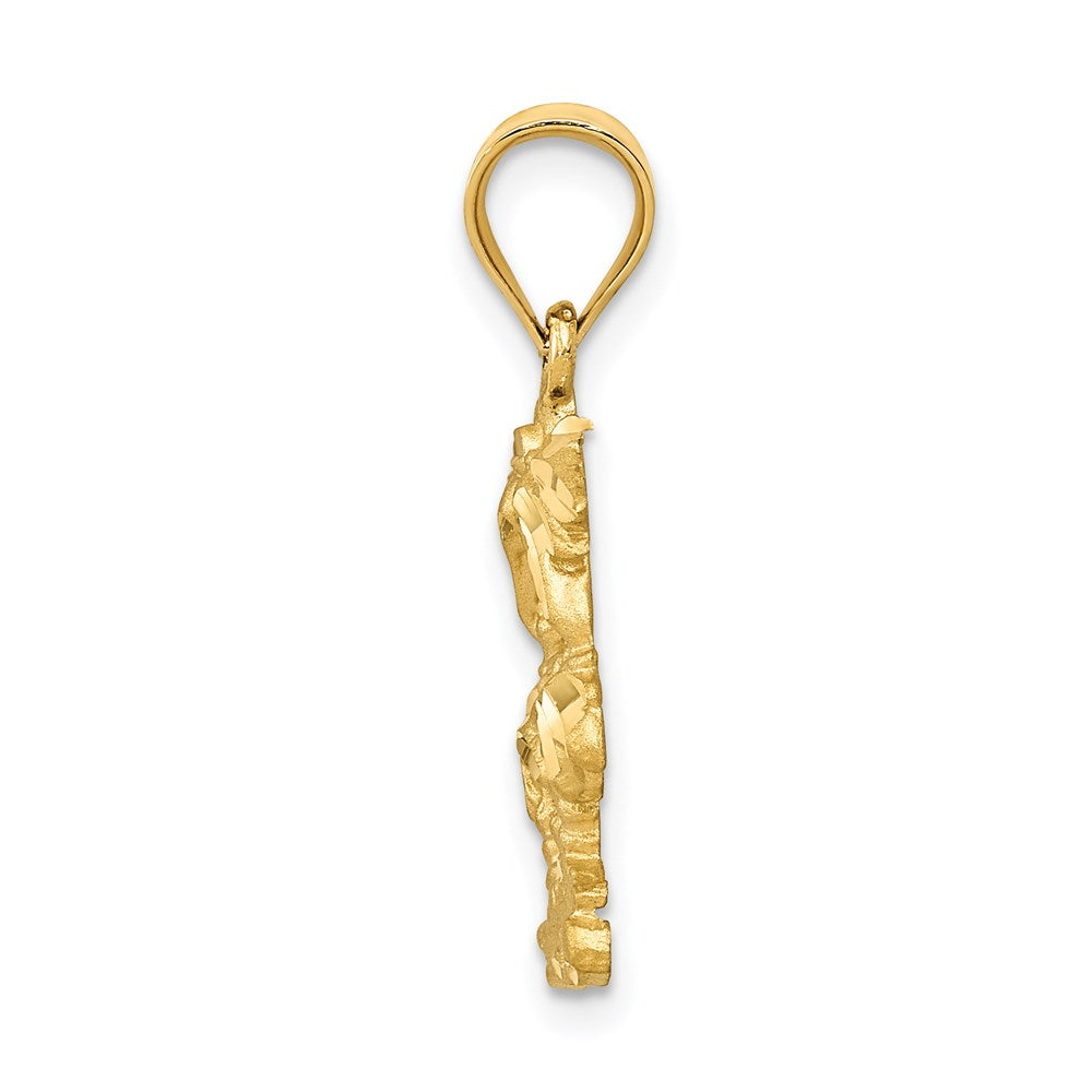 14K Gelbgold Satin diamantgeschliffener durchbrochener Palmen-Anhänger