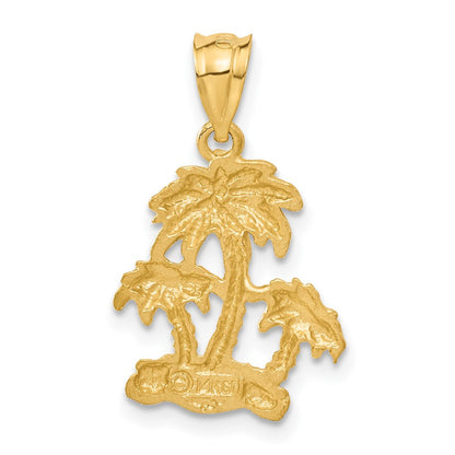 14K Gelbgold Satin diamantgeschliffener durchbrochener Palmen-Anhänger