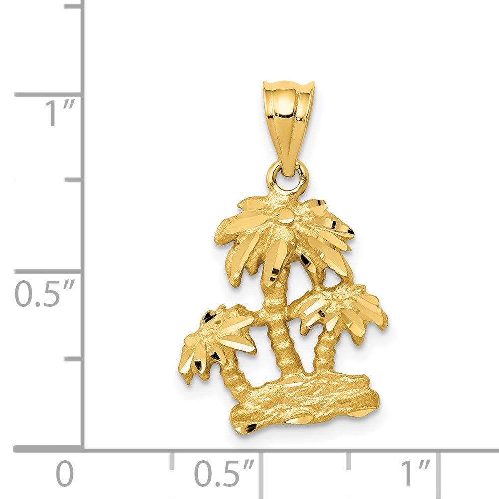 14K Gelbgold Satin diamantgeschliffener durchbrochener Palmen-Anhänger