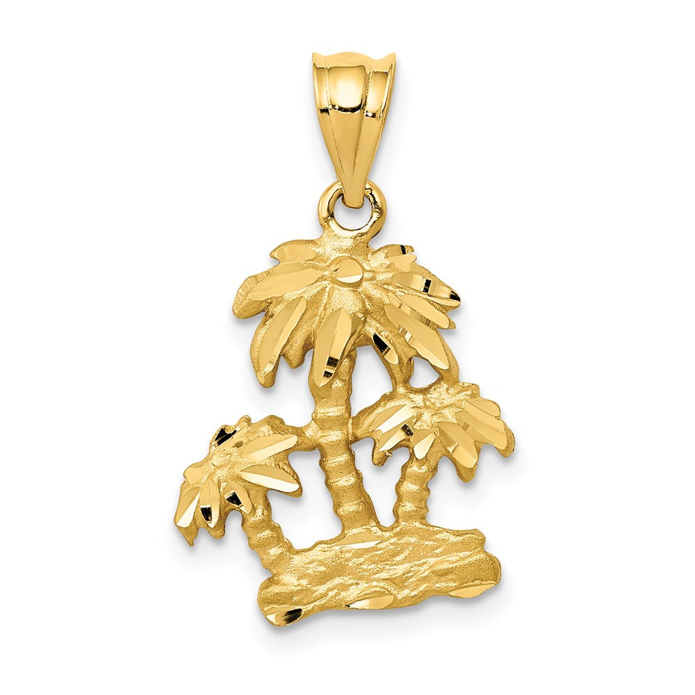14K Gelbgold Satin diamantgeschliffener durchbrochener Palmen-Anhänger