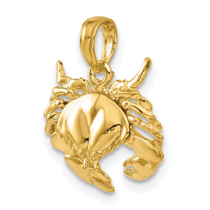 14K Gelbgold polierter offener Krabben-Anhänger