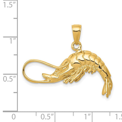 14K Gelbgold Poliert 3-D Garnelen-Anhänger