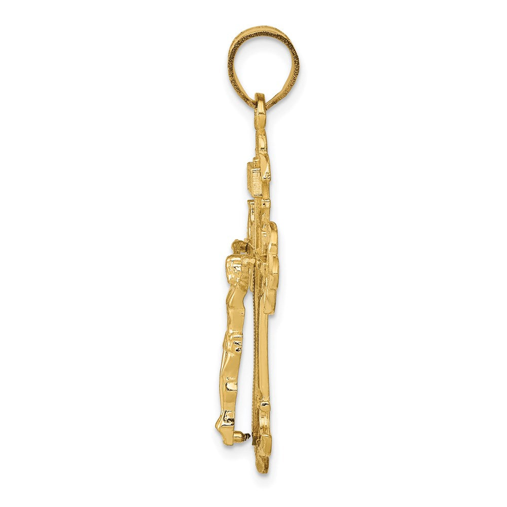 14K Gelbgold INRI Fleur-de-Lis Kruzifix-Anhänger