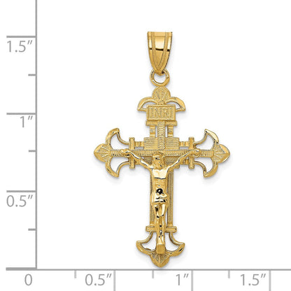 14K Gelbgold INRI Fleur-de-Lis Kruzifix-Anhänger