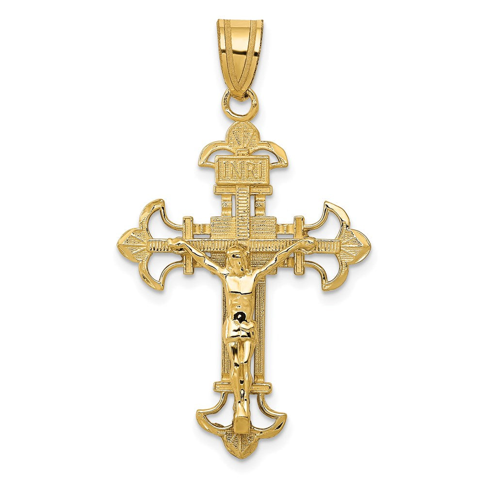 14K Gelbgold INRI Fleur-de-Lis Kruzifix-Anhänger