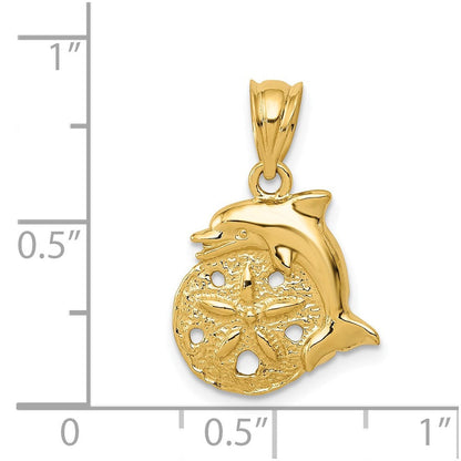 14K Gelbgold Delfin- und Sanddollar-Charm