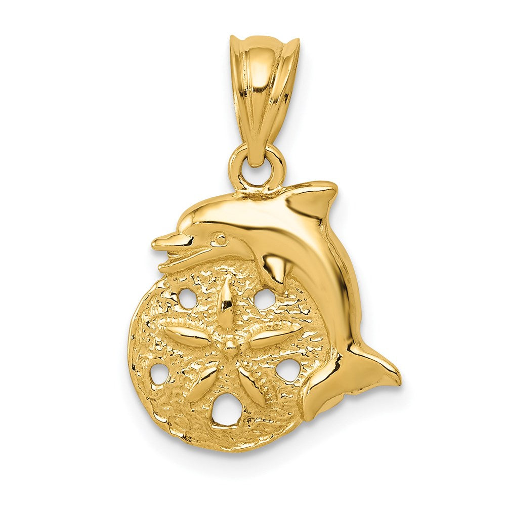 14K Gelbgold Delfin- und Sanddollar-Charm