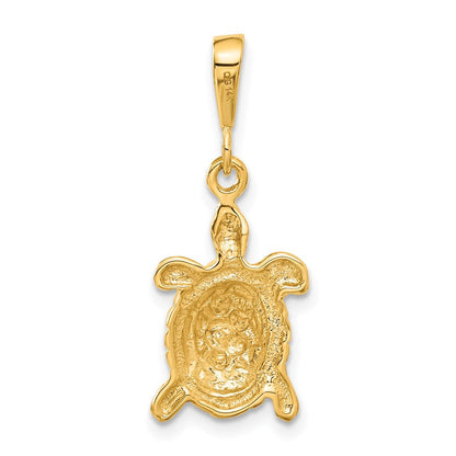 14K Gelbgold massiver, polierter Schildkröten-Charm mit offener Rückseite