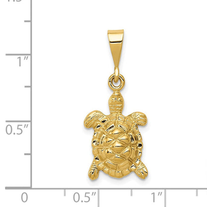 14K Gelbgold massiver, polierter Schildkröten-Charm mit offener Rückseite