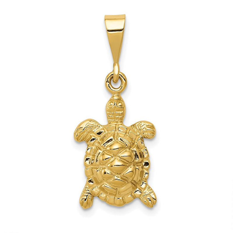 14K Gelbgold massiver, polierter Schildkröten-Charm mit offener Rückseite