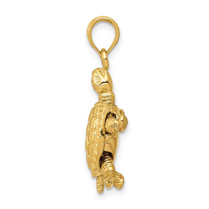 14K Gelbgold Solid Poliert 3-D Beweglicher Schildkröten-Anhänger