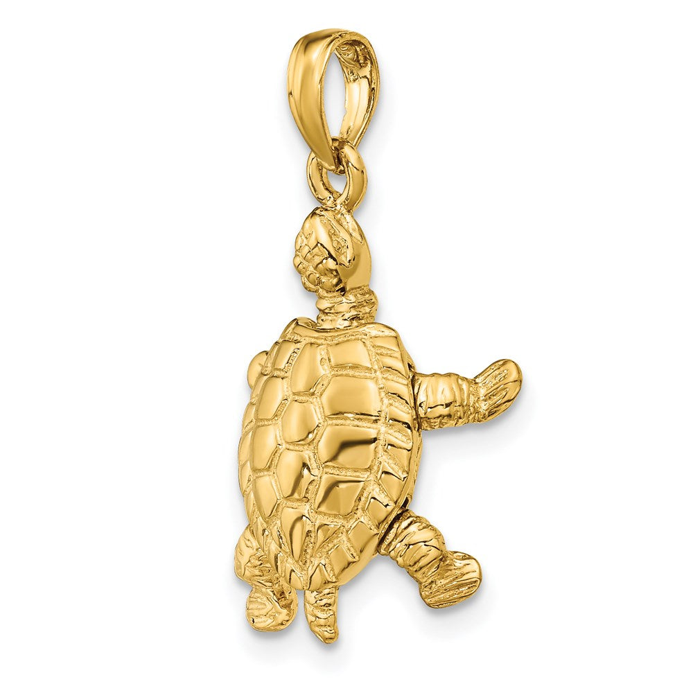 14K Gelbgold Solid Poliert 3-D Beweglicher Schildkröten-Anhänger