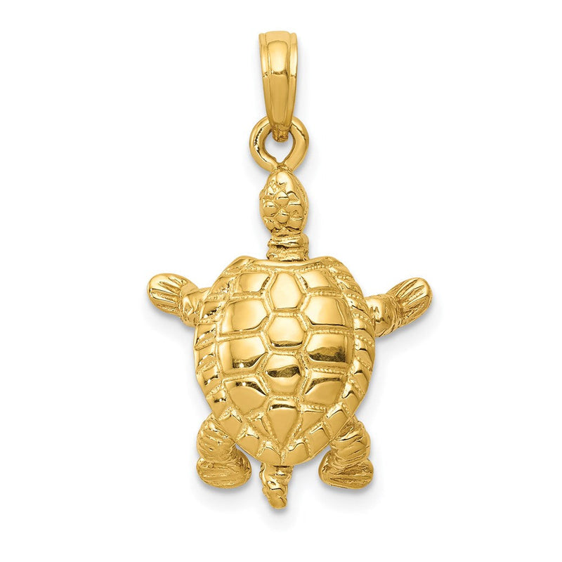 14K Gelbgold Solid Poliert 3-D Beweglicher Schildkröten-Anhänger