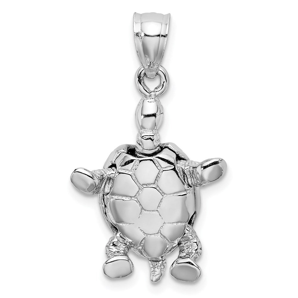 14K Weißgold massiver polierter 3-D beweglicher Schildkröten-Anhänger