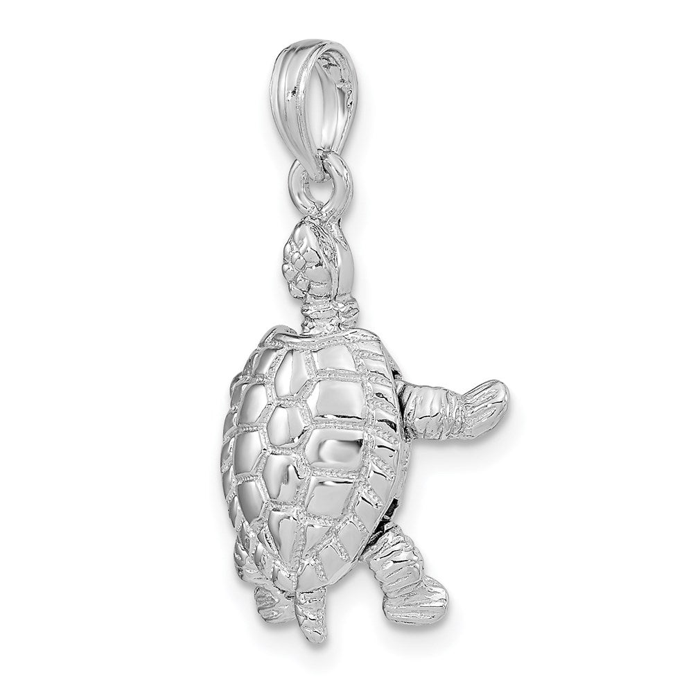 14K Weißgold massiver polierter 3-D beweglicher Schildkröten-Anhänger