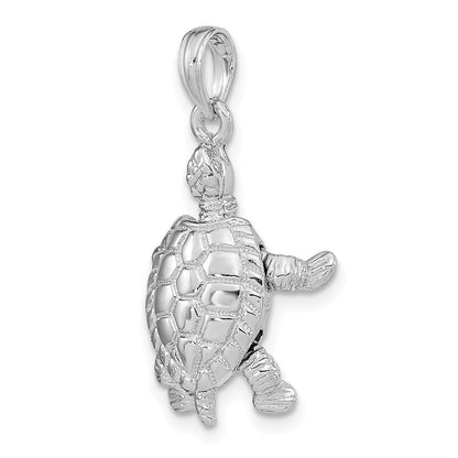14K Weißgold massiver polierter 3-D beweglicher Schildkröten-Anhänger