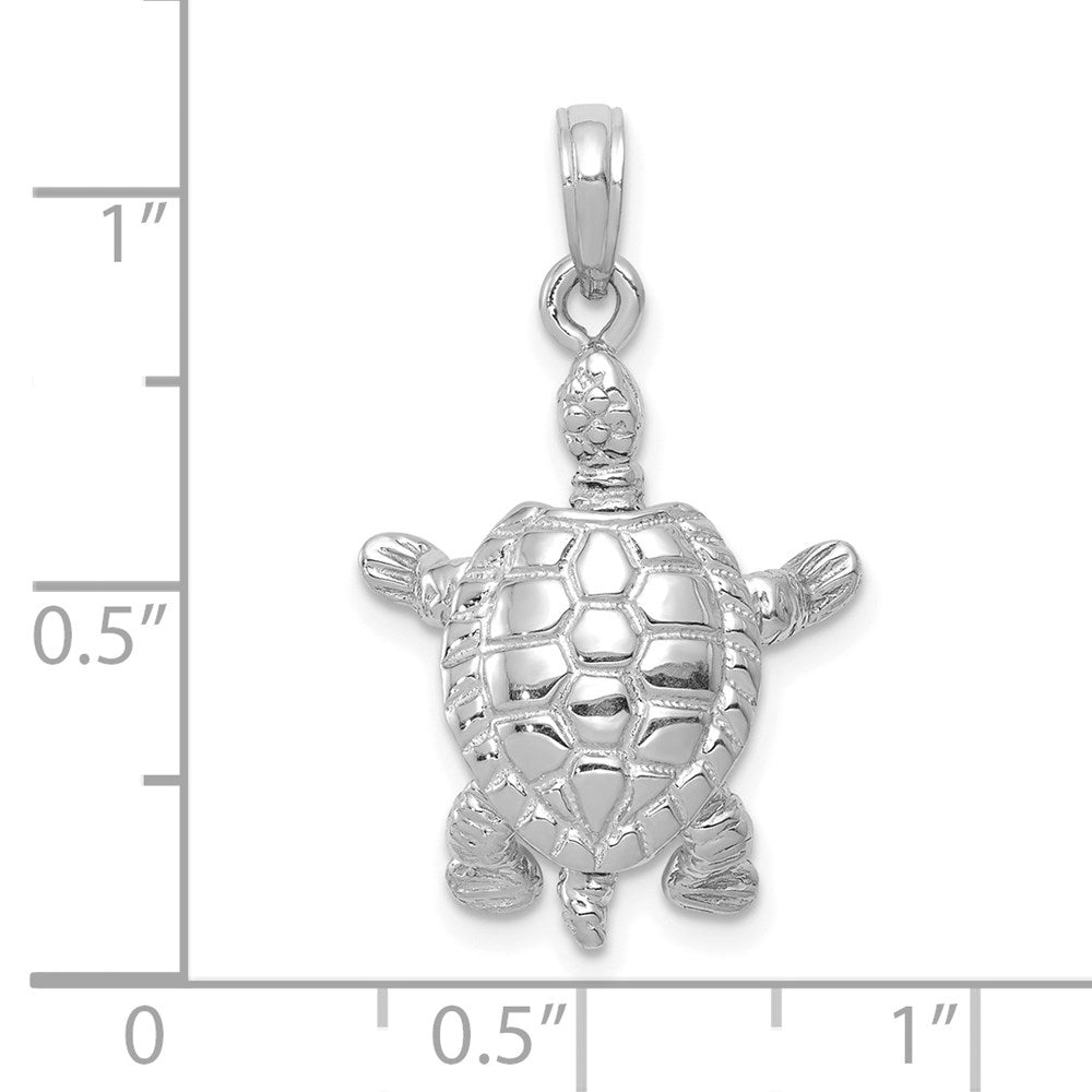 14K Weißgold massiver polierter 3-D beweglicher Schildkröten-Anhänger