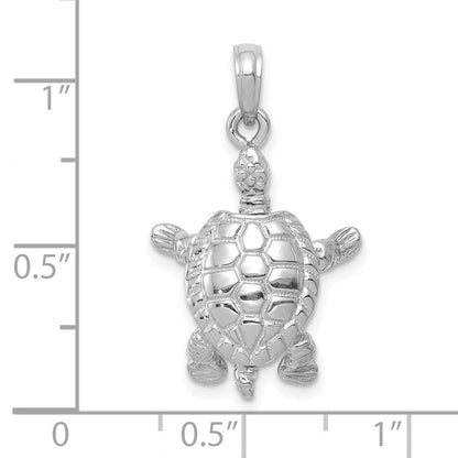 14K Weißgold massiver polierter 3-D beweglicher Schildkröten-Anhänger