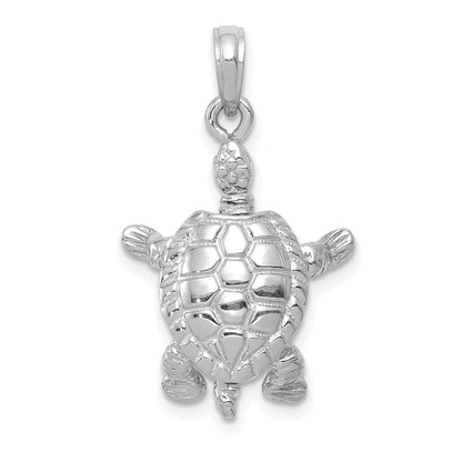 14K Weißgold massiver polierter 3-D beweglicher Schildkröten-Anhänger