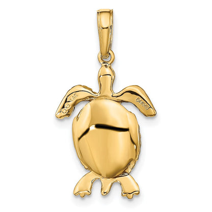 14K Gelbgold massiver polierter beweglicher 3-D-Schildkröten-Anhänger