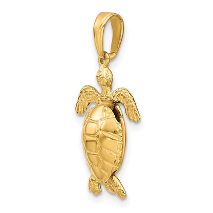 14K Gelbgold massiver polierter beweglicher 3-D-Schildkröten-Anhänger