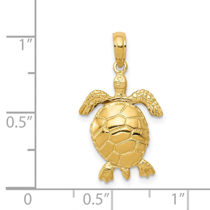 14K Gelbgold massiver polierter beweglicher 3-D-Schildkröten-Anhänger