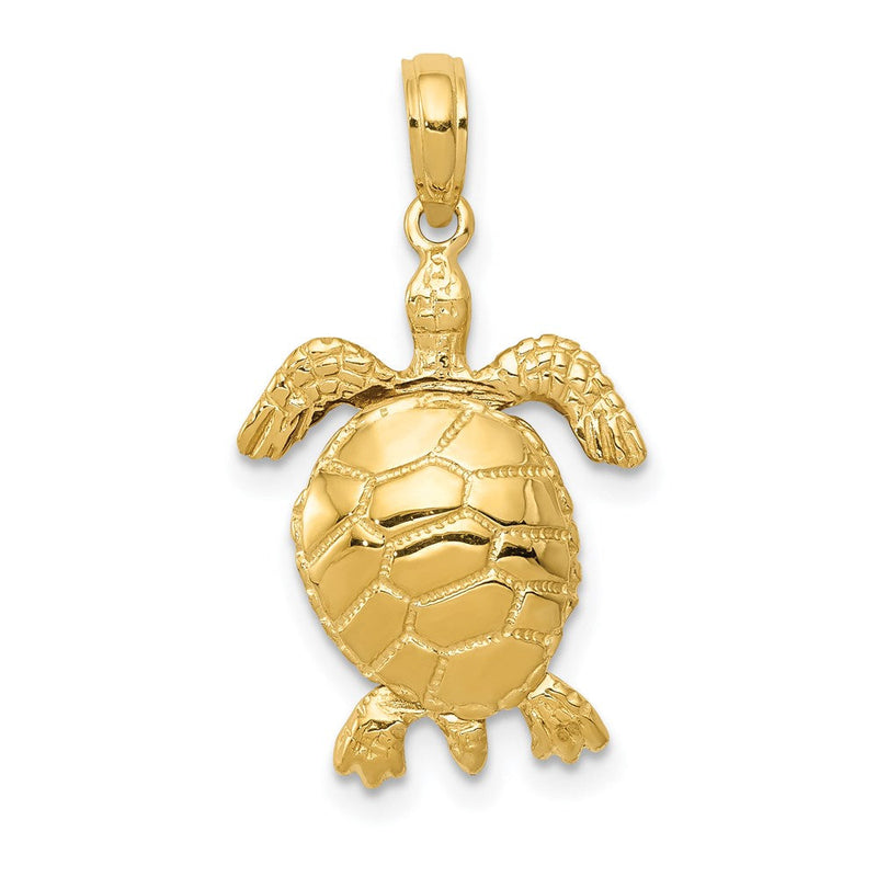 14K Gelbgold massiver polierter beweglicher 3-D-Schildkröten-Anhänger