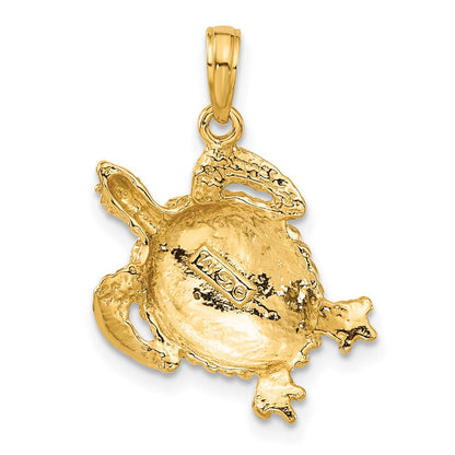 14 Karat Gelbgold massiver, polierter Schildkröten-Anhänger mit offener Rückseite