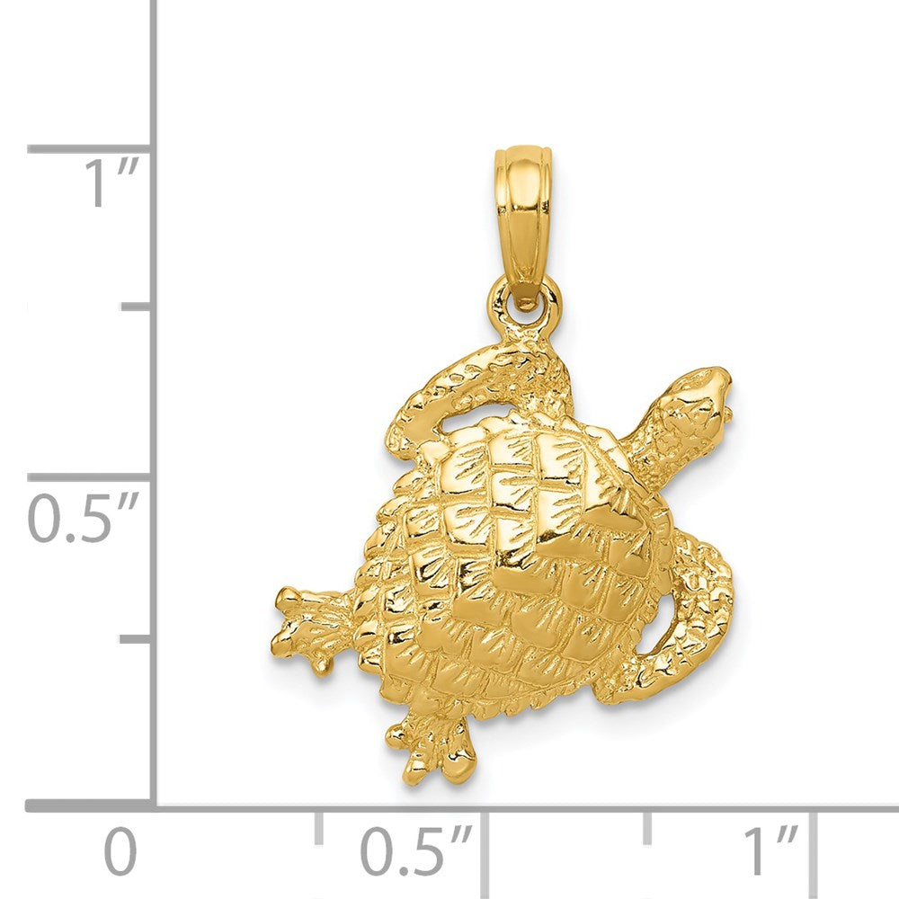 14 Karat Gelbgold massiver, polierter Schildkröten-Anhänger mit offener Rückseite