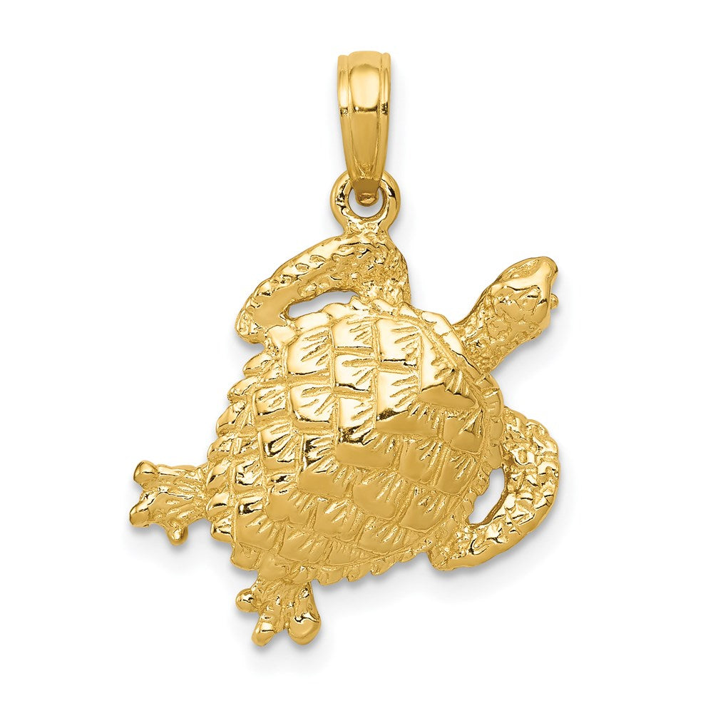 14 Karat Gelbgold massiver, polierter Schildkröten-Anhänger mit offener Rückseite