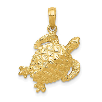 14 Karat Gelbgold massiver, polierter Schildkröten-Anhänger mit offener Rückseite