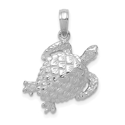 14K Weißgold Massiv Poliert Offener Rücken Schildkröten-Anhänger
