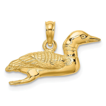 14K Gelbgold massiver polierter dreidimensionaler Enten-Charm