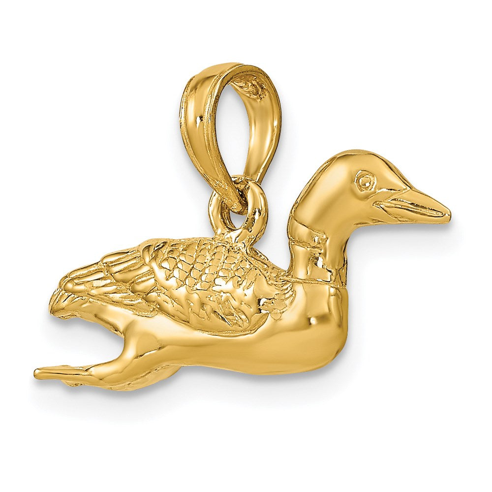 14K Gelbgold massiver polierter dreidimensionaler Enten-Charm