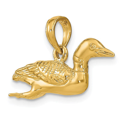 14K Gelbgold massiver polierter dreidimensionaler Enten-Charm