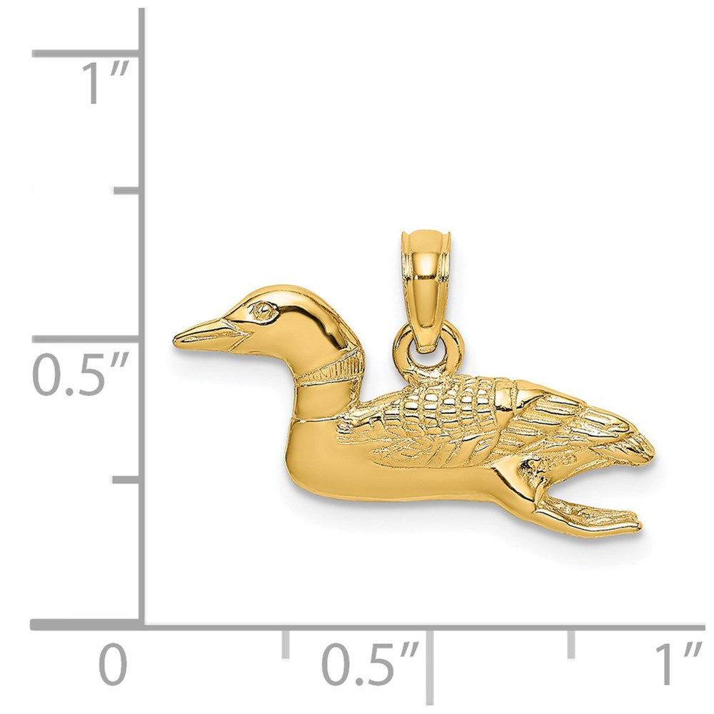 14K Gelbgold massiver polierter dreidimensionaler Enten-Charm