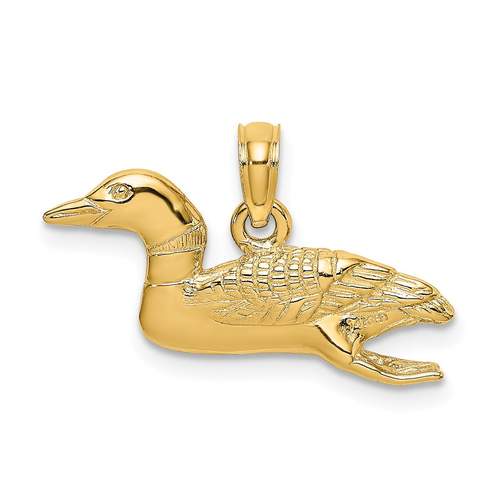 14K Gelbgold massiver polierter dreidimensionaler Enten-Charm
