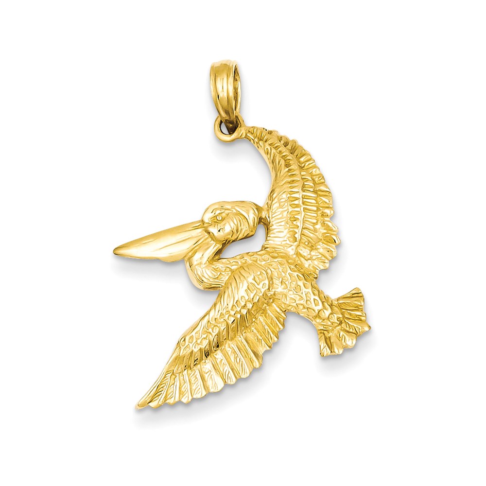 14K Gelbgold massiver polierter offener Anhänger „Fliegender Pelikan“