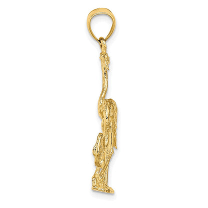 14K Gelbgold massiver polierter dreidimensionaler Doppel-Flamingo-Charm