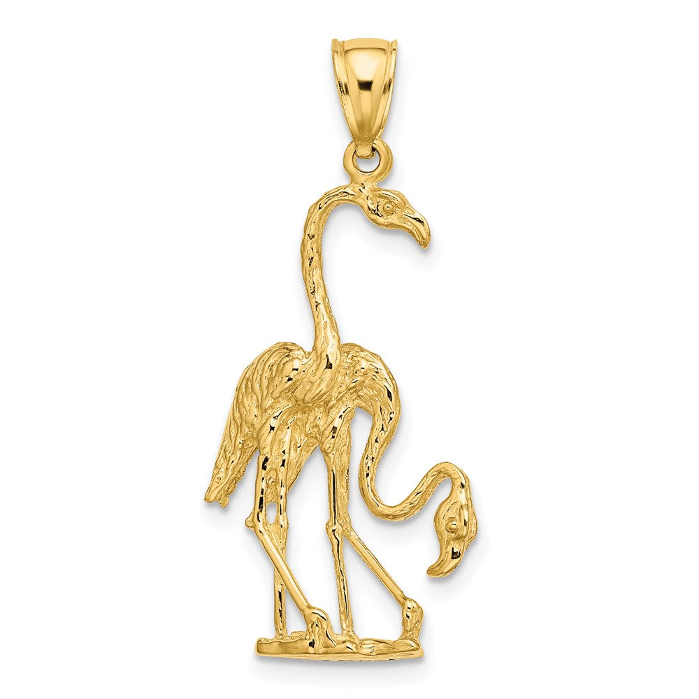 14K Gelbgold massiver polierter dreidimensionaler Doppel-Flamingo-Charm