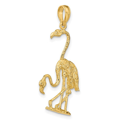 14K Gelbgold massiver polierter dreidimensionaler Doppel-Flamingo-Charm